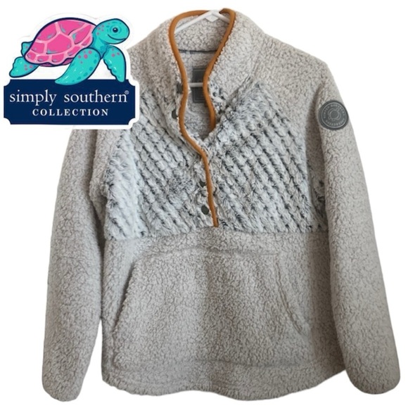Simply Southern gray sherpa quilted snap pullover fleece - Picture 1 of 13